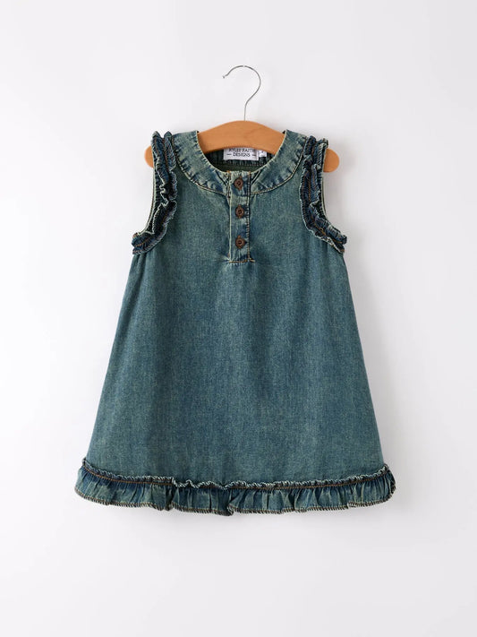 Vintage Girls Dress | Denim Ruffle Rylee Faith Designs