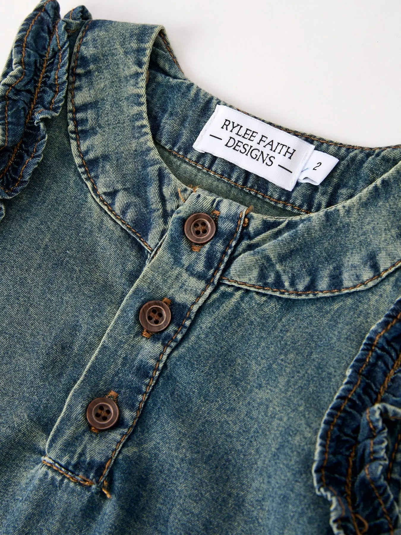 Vintage Girls Dress | Denim Ruffle Rylee Faith Designs