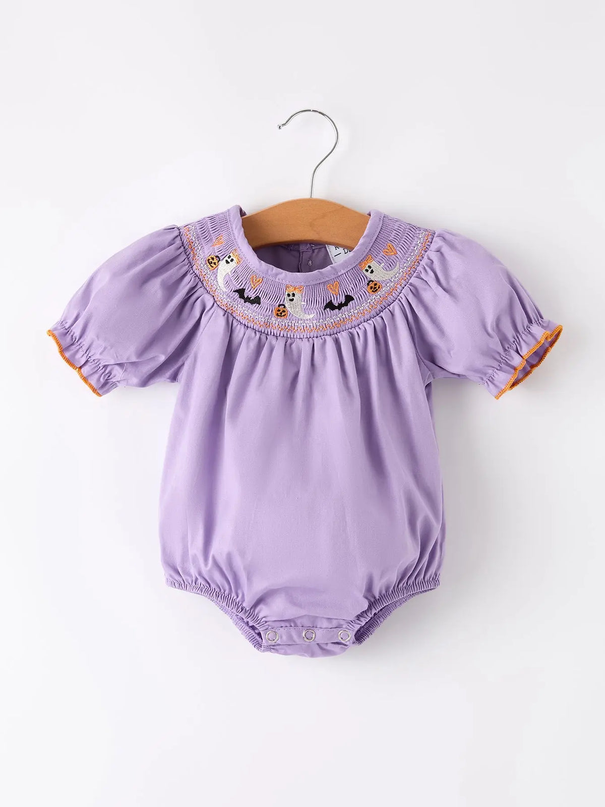 Purple Halloween Smock Embroidery Baby Girl Romper Rylee Faith Designs