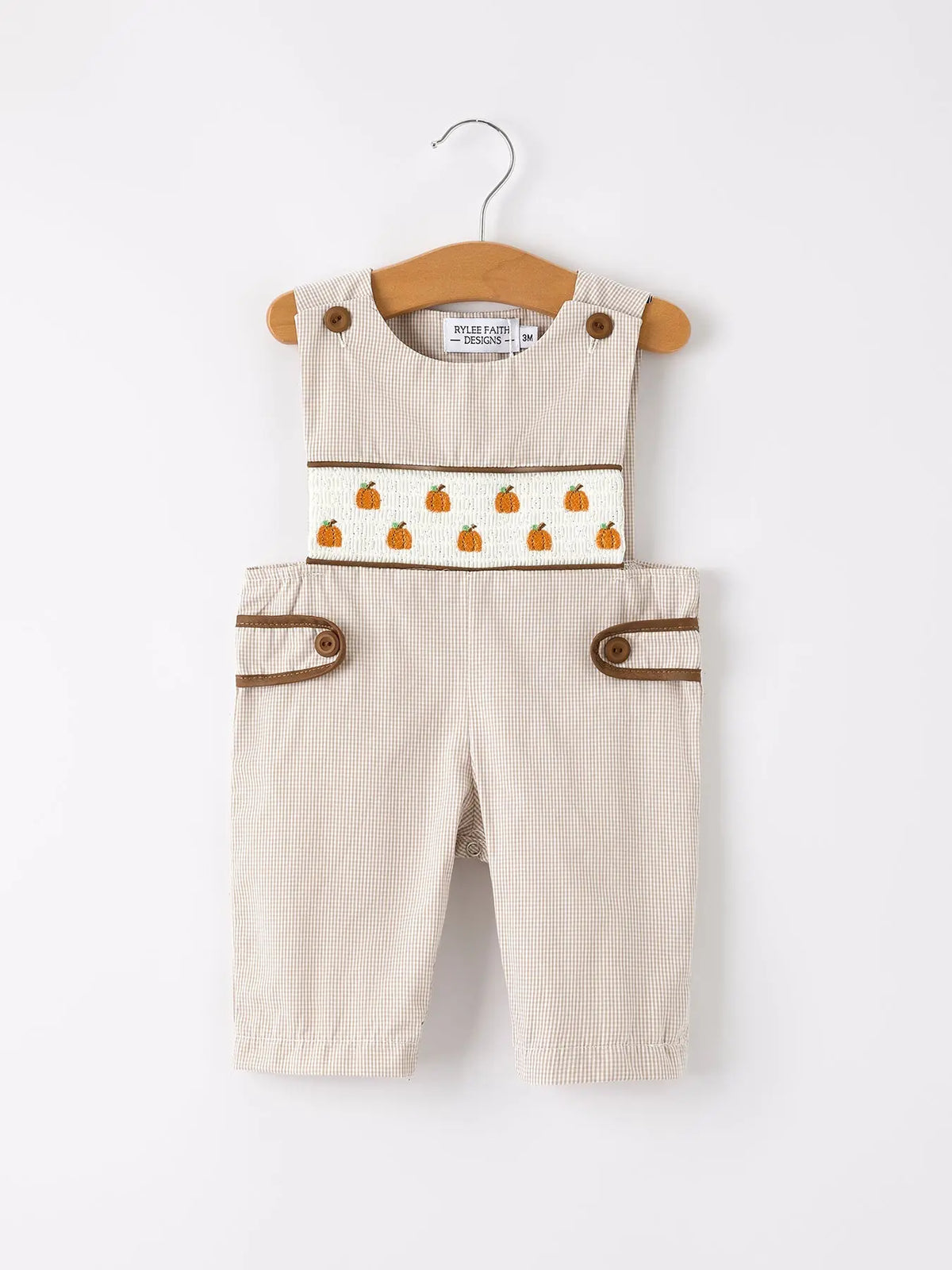 Fall Halloween & Thanksgiving  Pumpkin Smock Embroidered Boys Romper Rylee Faith Designs