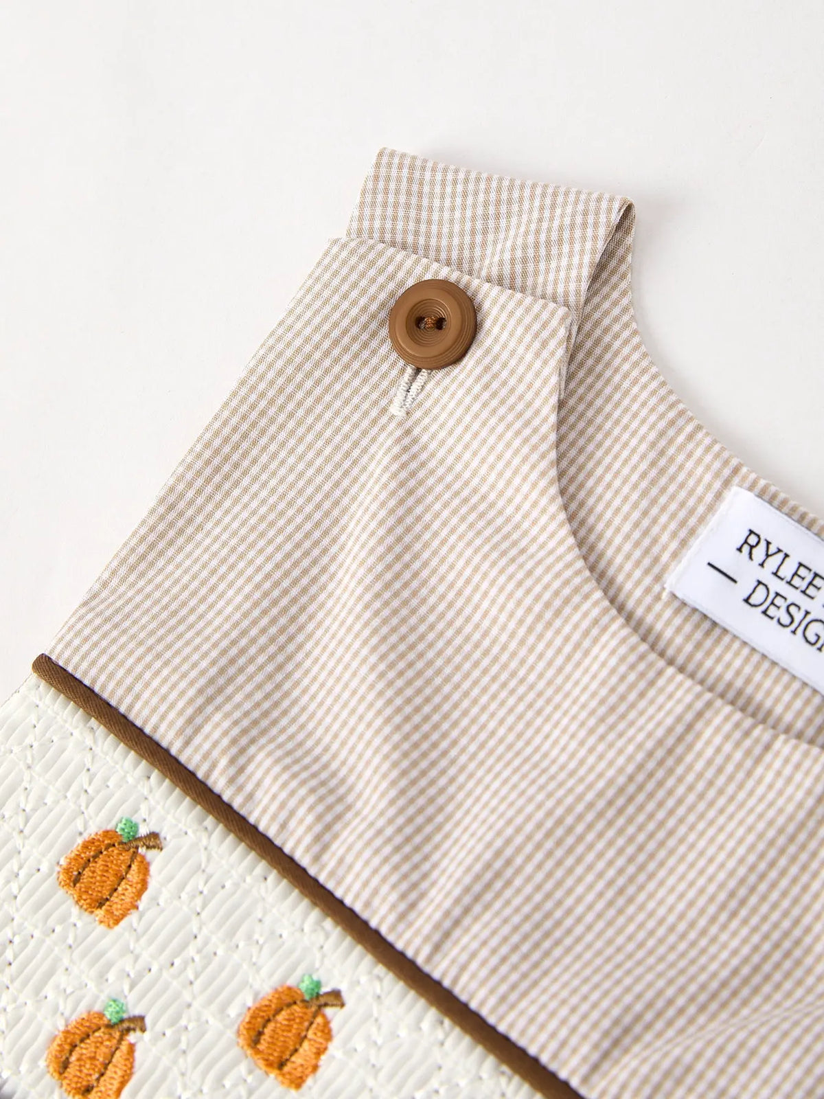 Fall Halloween & Thanksgiving  Pumpkin Smock Embroidered Boys Romper Rylee Faith Designs