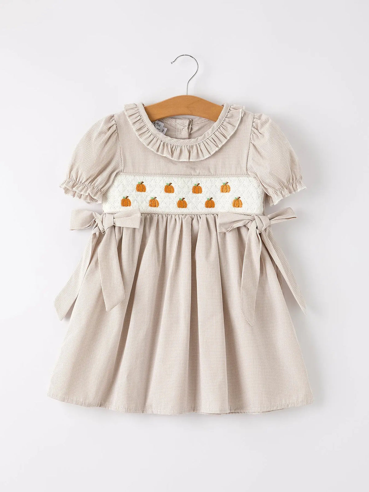 Fall Halloween & Thanksgiving Pumpkin Embroidery Smock Plaid Girls Dress Rylee Faith Designs