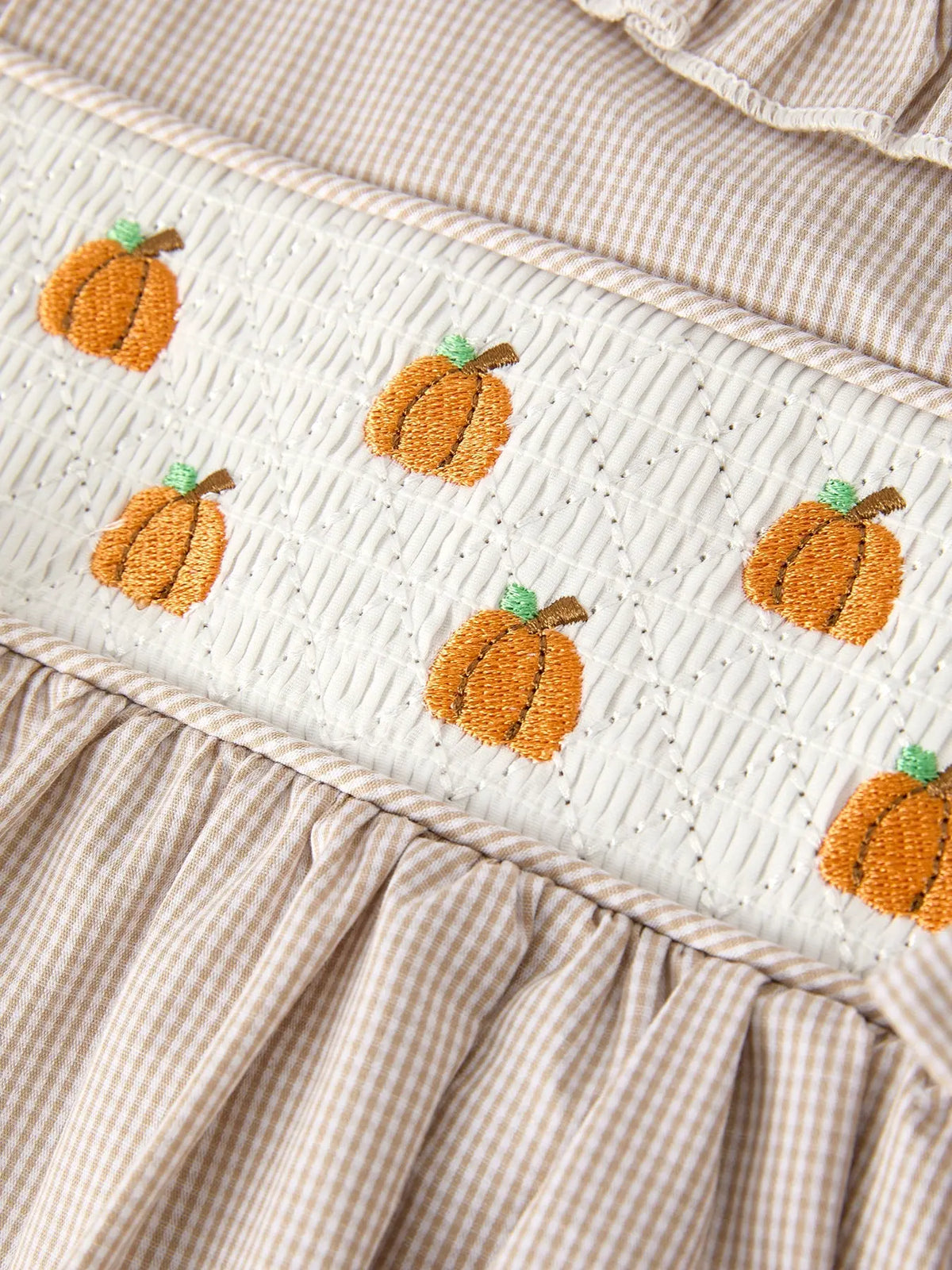 Fall Halloween & Thanksgiving Pumpkin Embroidery Smock Plaid Girls Dress Rylee Faith Designs