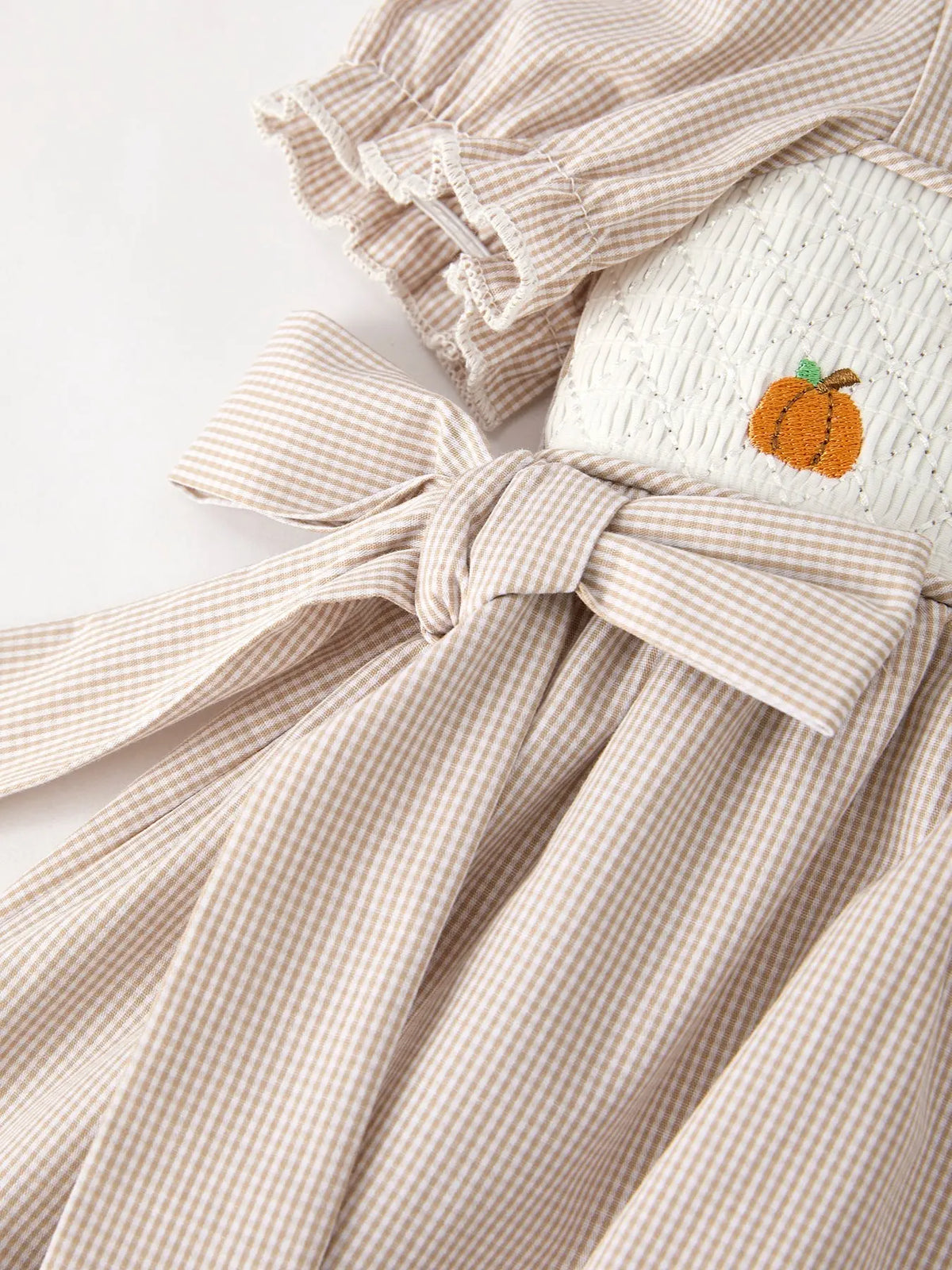 Fall Halloween & Thanksgiving Pumpkin Embroidery Smock Plaid Girls Dress Rylee Faith Designs