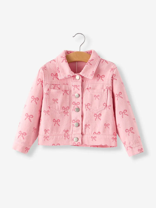 Pink Fall Girls Butterfly Print Denim Top Rylee Faith Designs