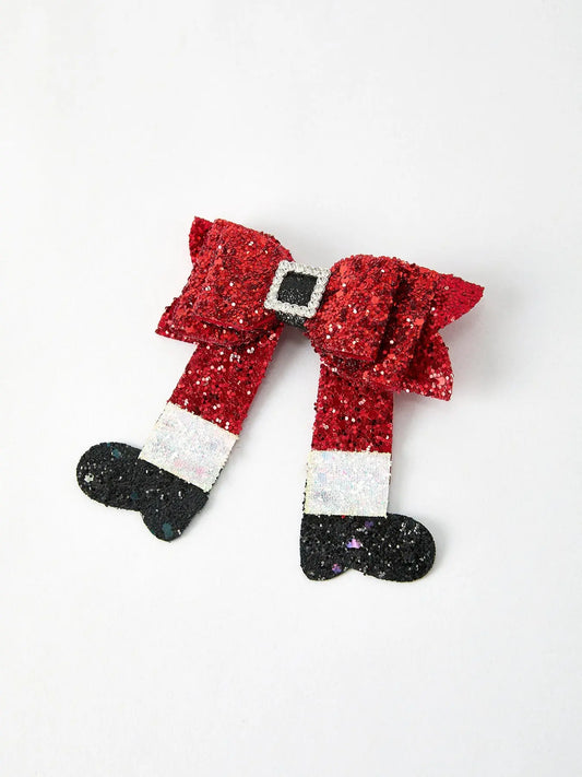 Christmas Red Sequined Zirconia Bow Hairpin