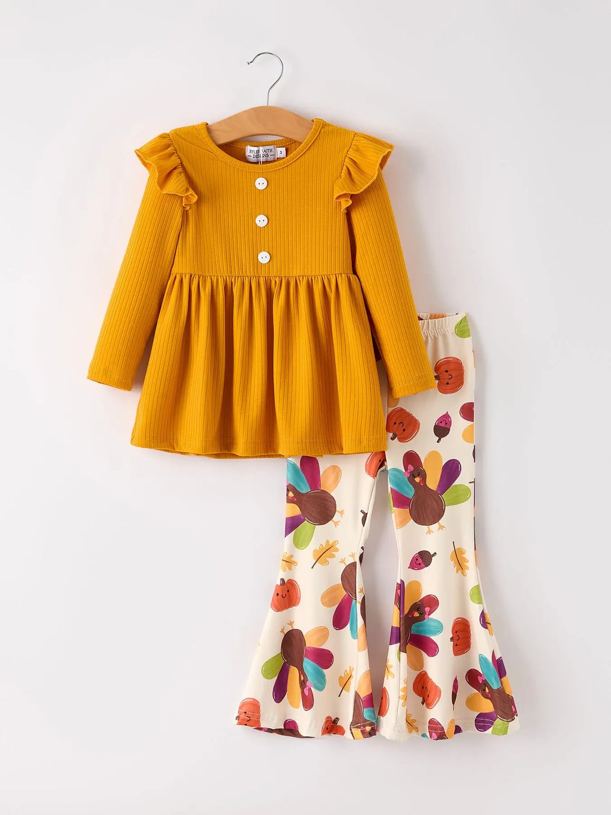 Fall Halloween & Thanksgiving Pumpkin Turkey Print Girls Long Sleeve Set Rylee Faith Designs