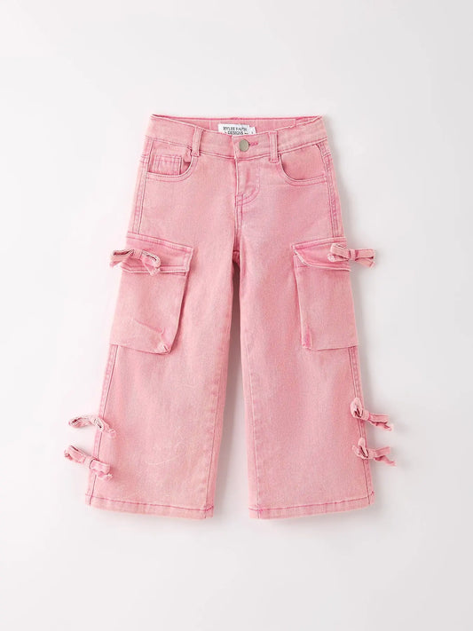 Pink Wide-Leg Denim Pants With Pockets