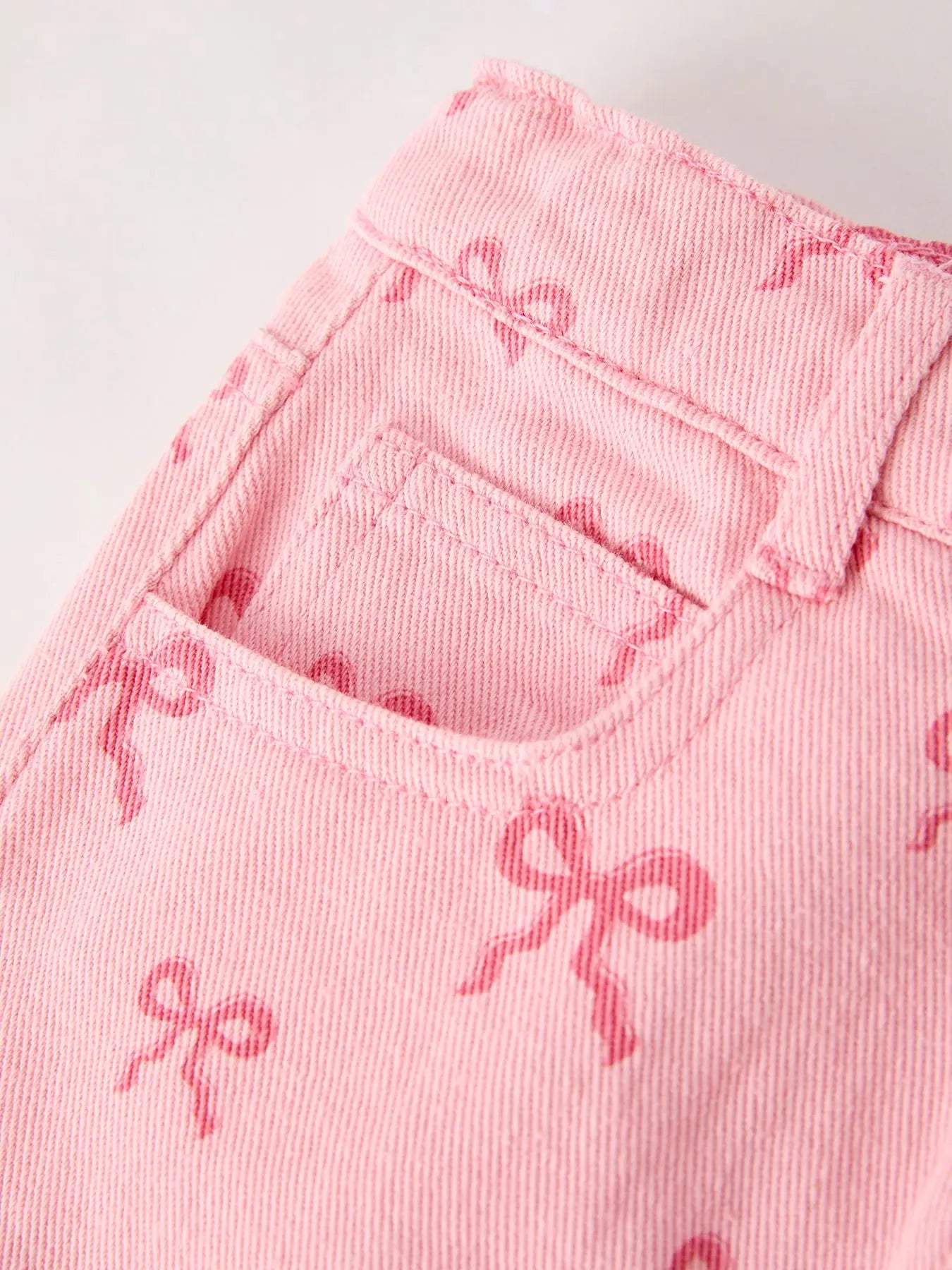 Girls Set Letter T-shirt + Pink Bow Printed Denim Skirt Rylee Faith Designs