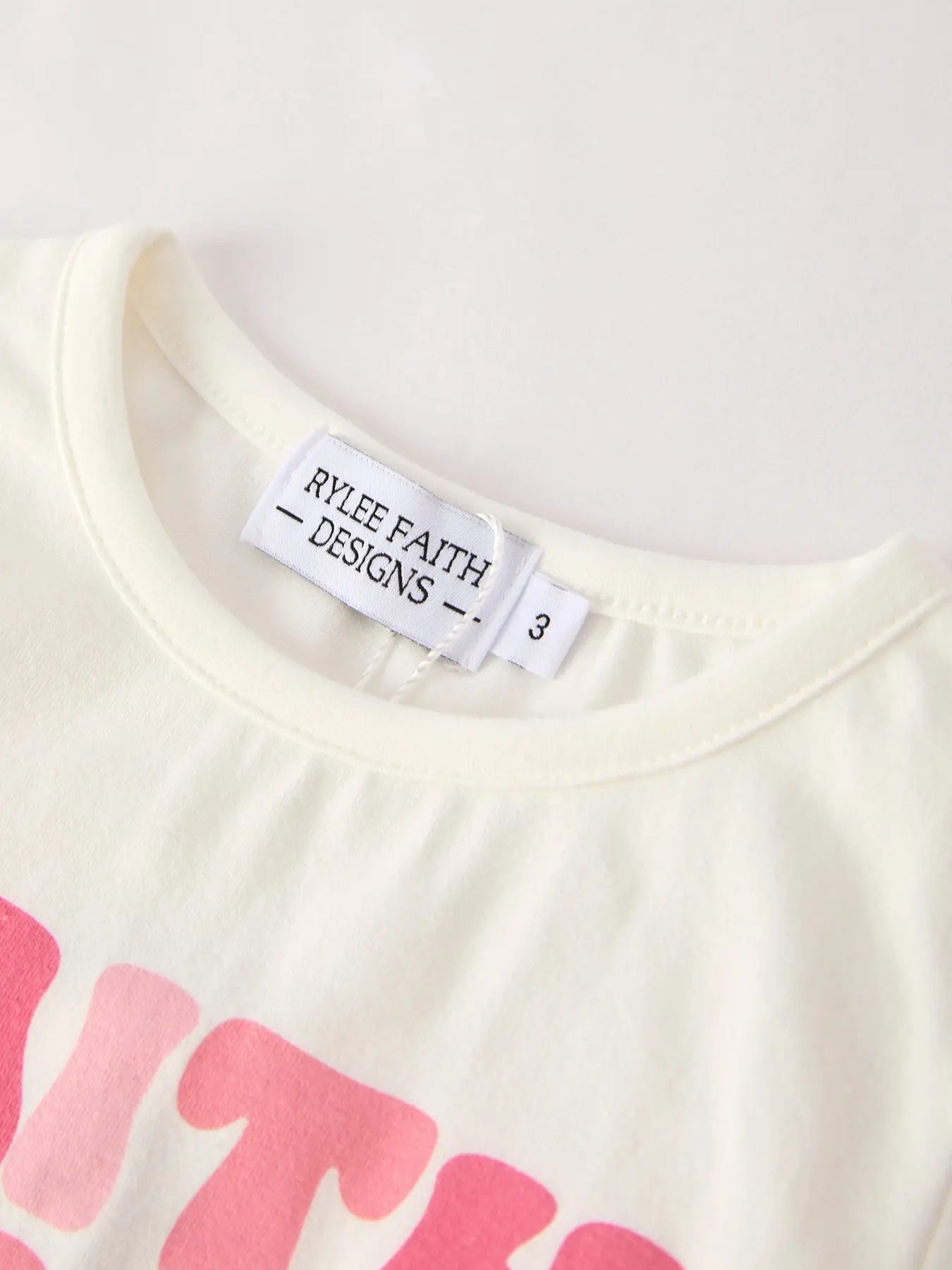 Girls Set Letter T-shirt + Pink Bow Printed Denim Skirt Rylee Faith Designs