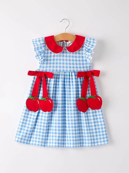 Back To School Girls Striped Apple Bow Dress