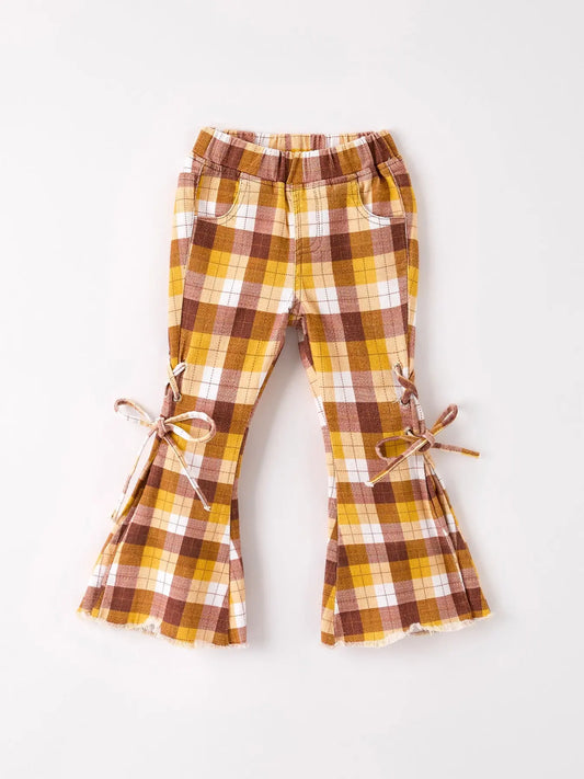 Pantalones de cuadros marrones de otoño con lazo para Acción de Gracias