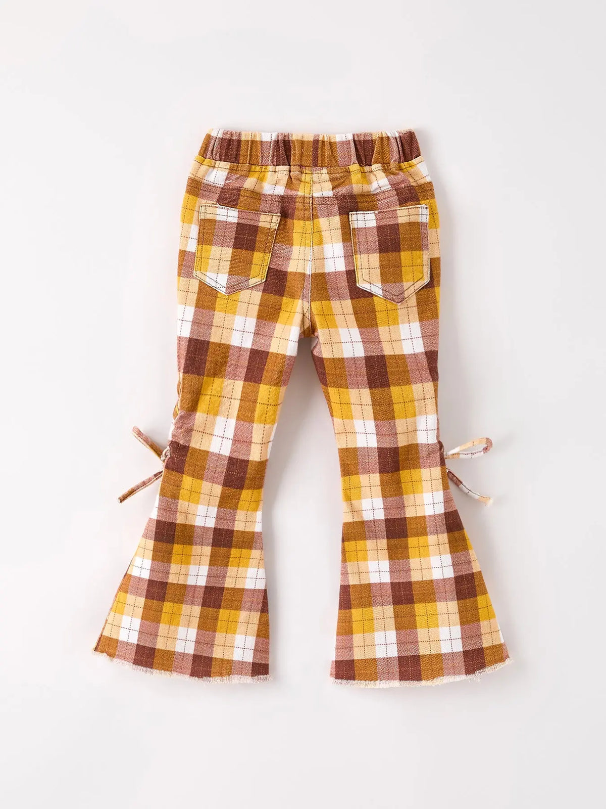 Pantalones de cuadros marrones de otoño con lazo para Acción de Gracias