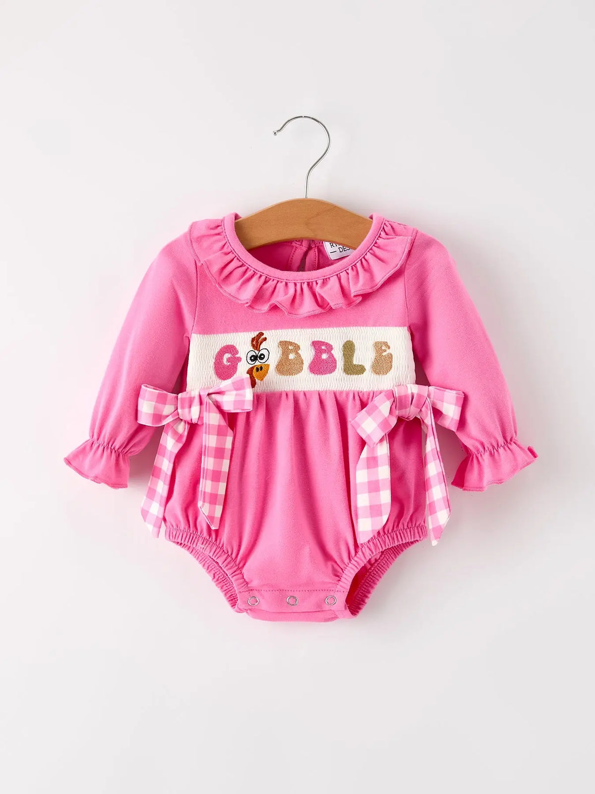 Fall Thanksgiving& Halloween "GOBBLE" Smock Embroidery Baby Girl Romper Rylee Faith Designs