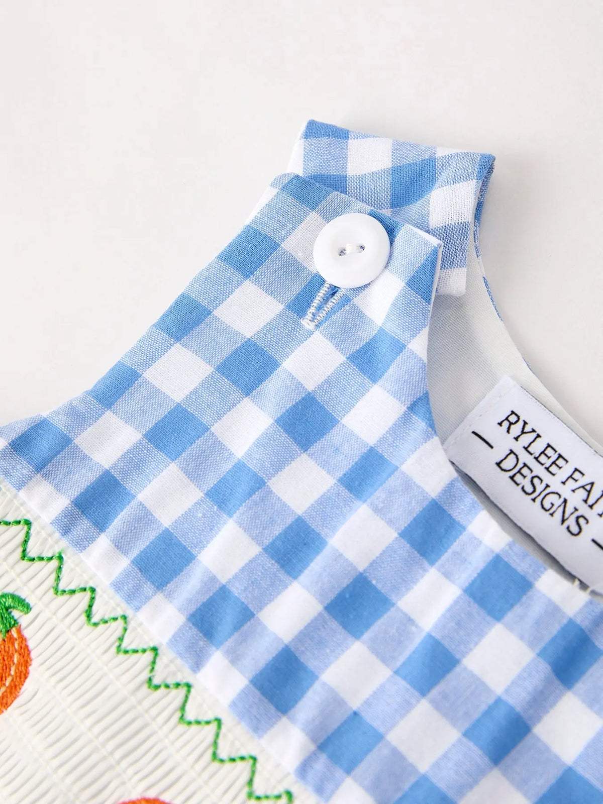 Fall Thanksgiving& Halloween Blue Pumpkin Smock Embroidery Baby Boy Romper Rylee Faith Designs