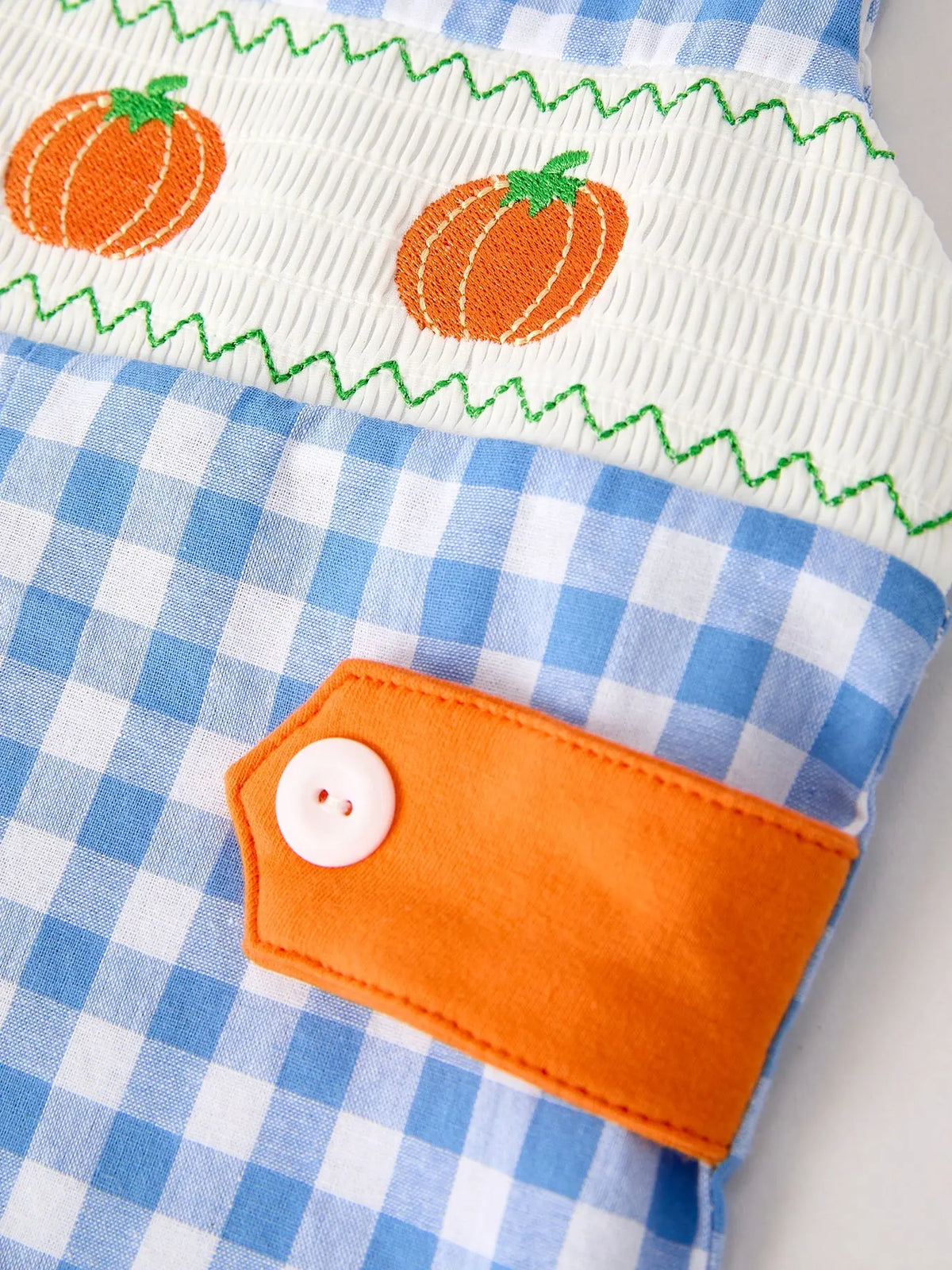 Fall Thanksgiving& Halloween Blue Pumpkin Smock Embroidery Baby Boy Romper Rylee Faith Designs