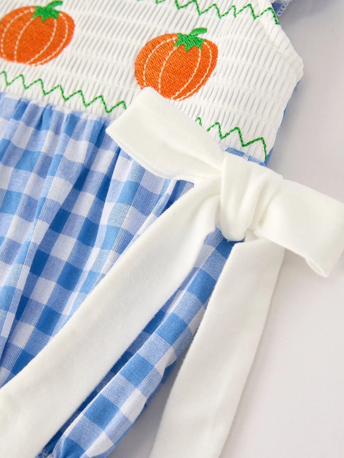 Fall Thanksgiving& Halloween Blue Pumpkin Smock Embroidery Baby Girl Romper Rylee Faith Designs