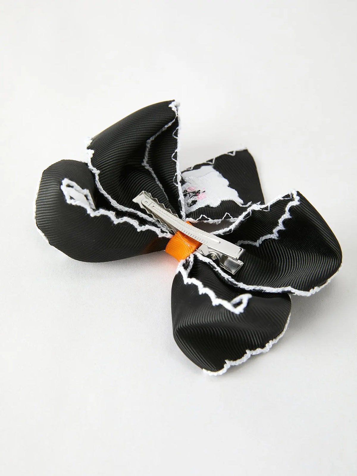 Halloween Ghost Embroidered Black Bow Hairpin