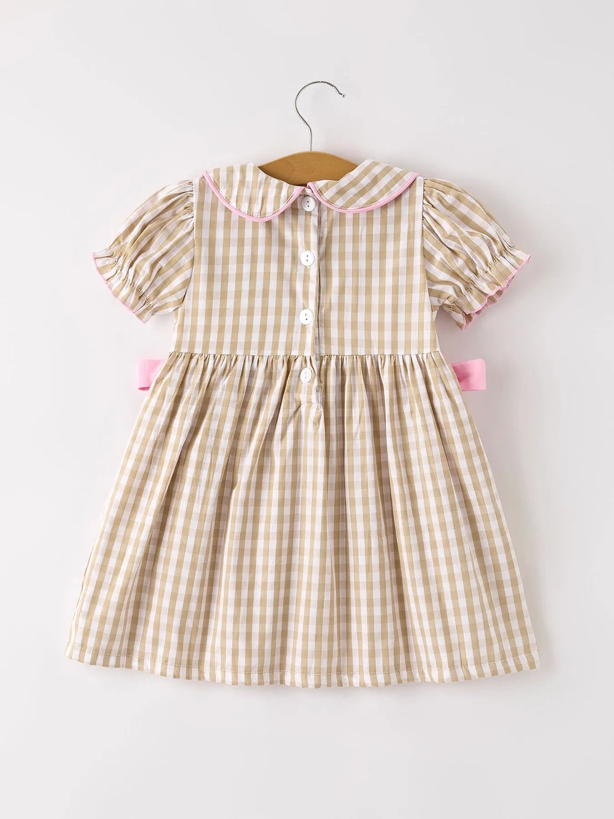 Fall Thanksgiving Lapel Plaid Chick Embroidery Smocking Bow Baby Girls Dress Rylee Faith Designs
