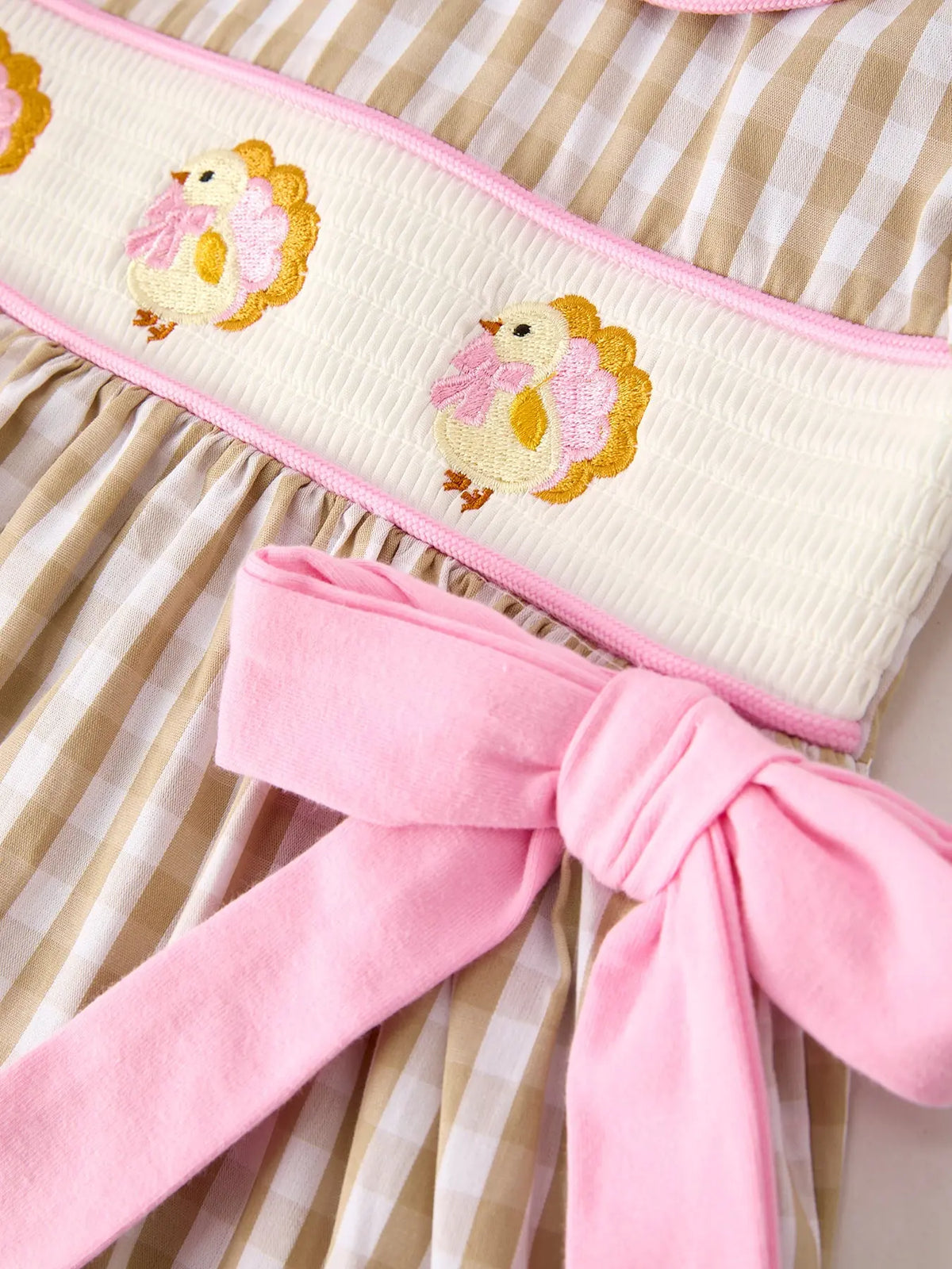 Fall Thanksgiving Lapel Plaid Chick Embroidery Smocking Bow Baby Girls Dress Rylee Faith Designs
