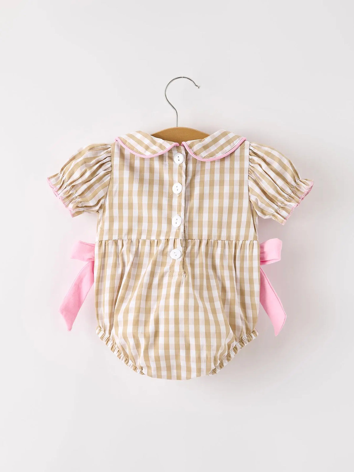 Fall Thanksgiving Lapel Plaid Chick Embroidery Smocking Bow Baby Girls Romper Rylee Faith Designs