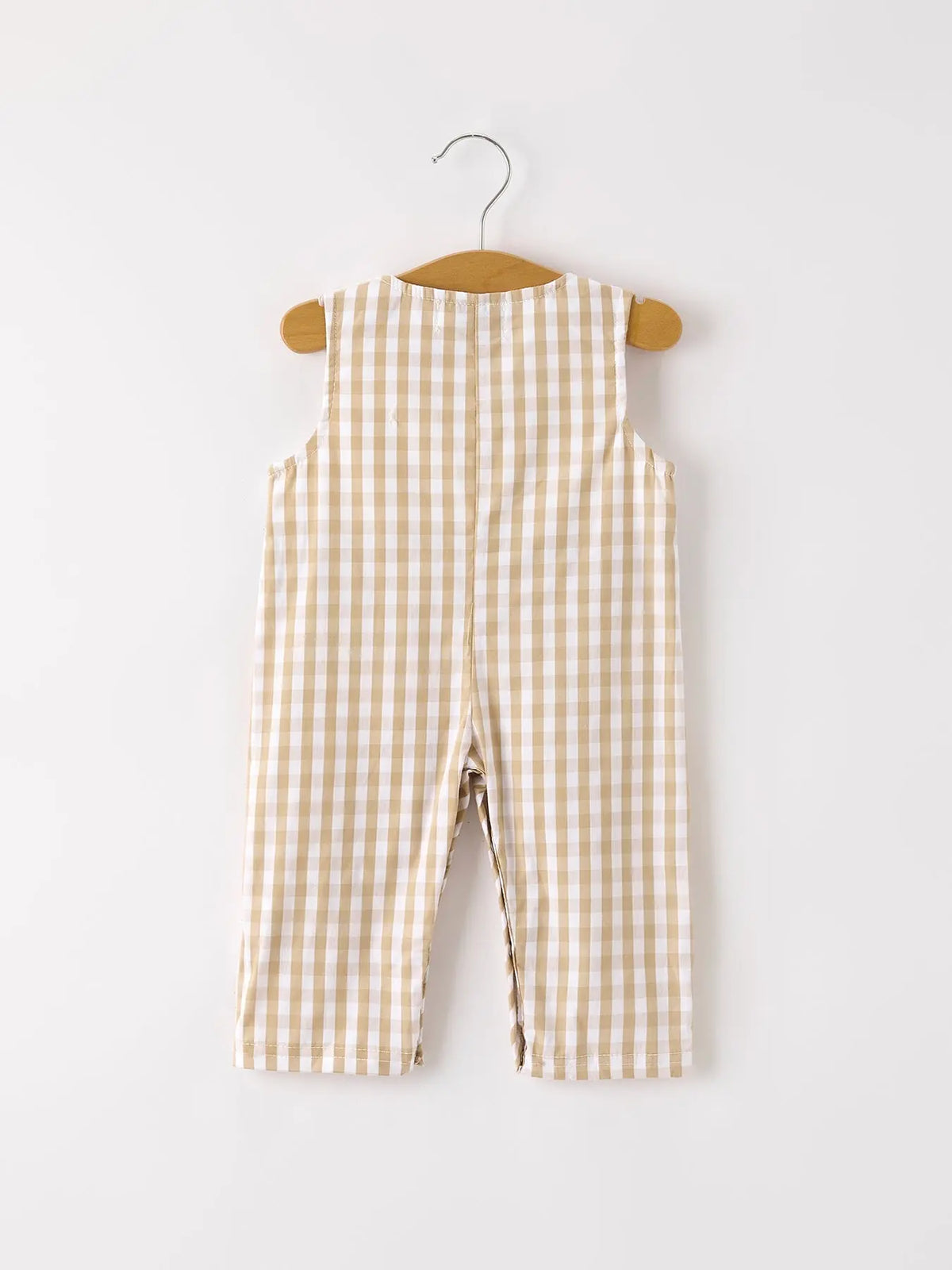 Fall Thanksgiving Apricot Plaid Chick Embroidery Smocking Baby Boys Romper