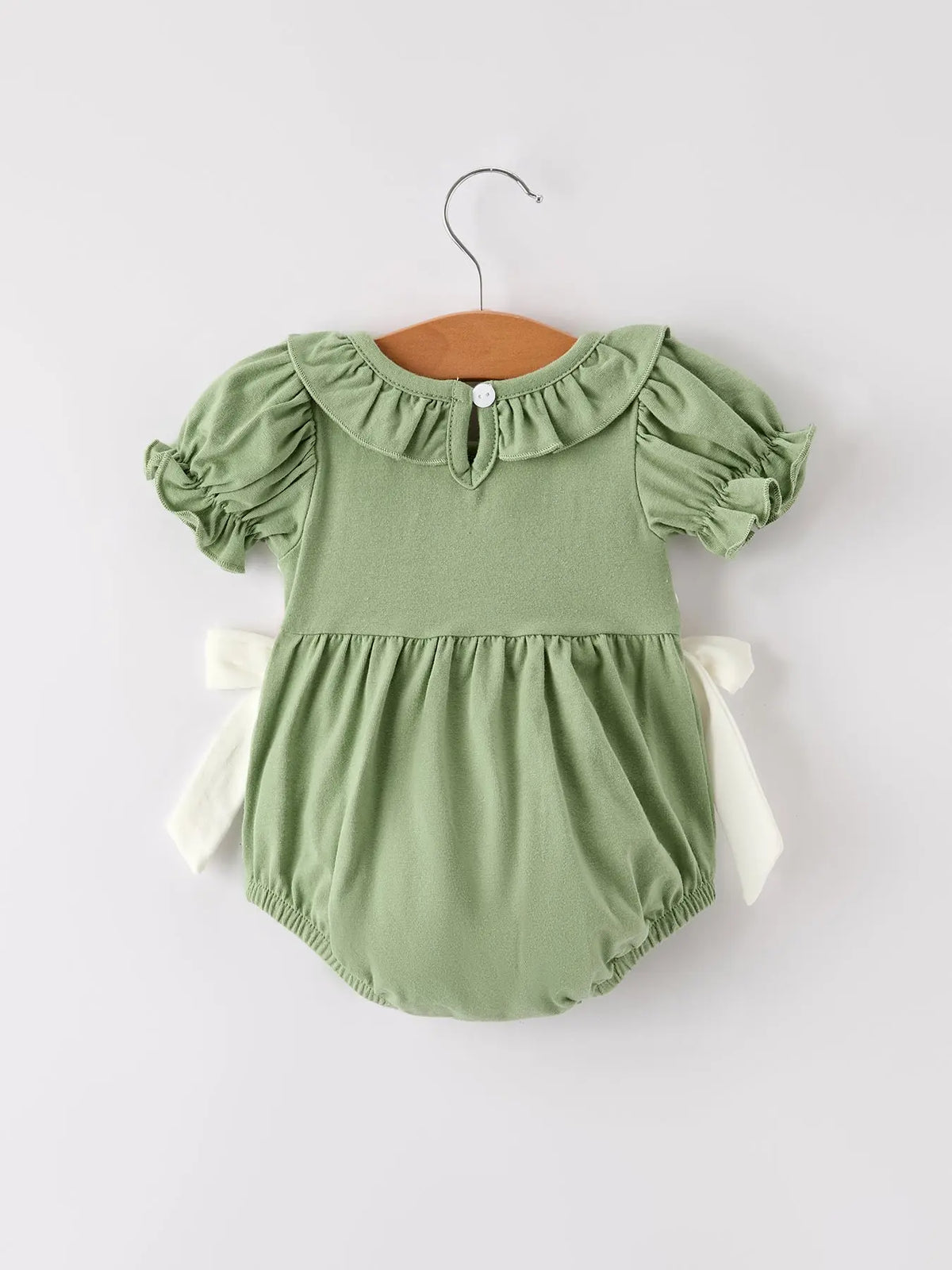 Fall Thanksgiving Chicken Smock Embroidered Green  Baby Girl Romper Rylee Faith Designs