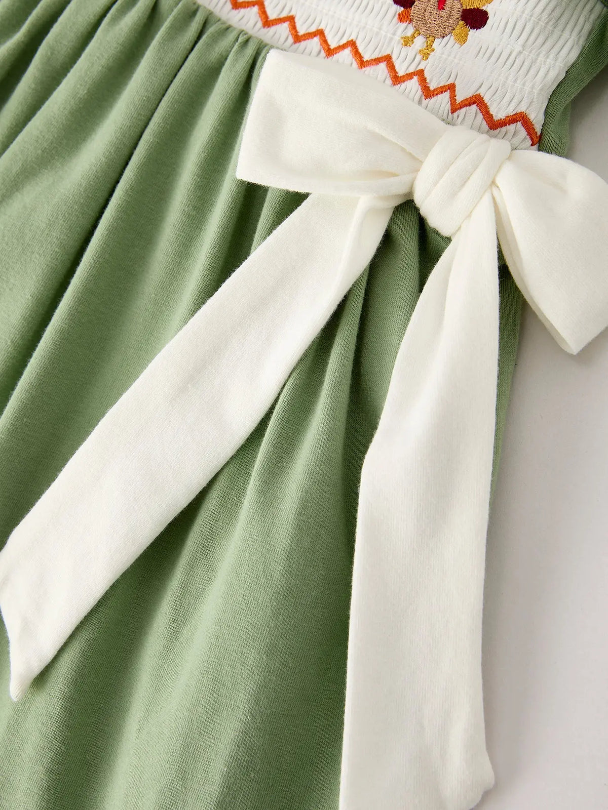 Fall Thanksgiving Chicken Smock Embroidered Green  Baby Girl Dress Rylee Faith Designs
