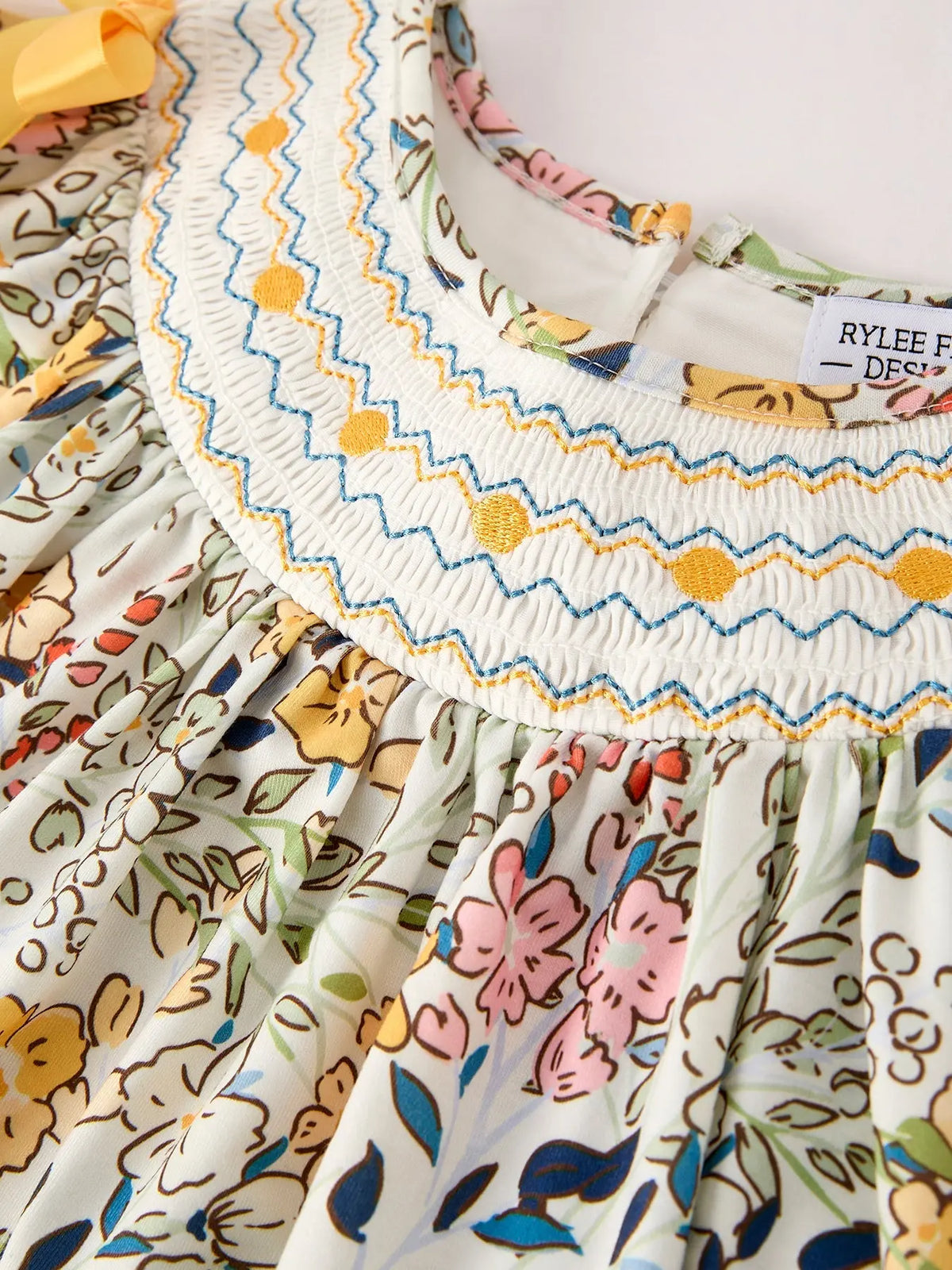 Fall  Embroidery Smocking Bow Floral Leaf Baby Girls Dress Rylee Faith Designs