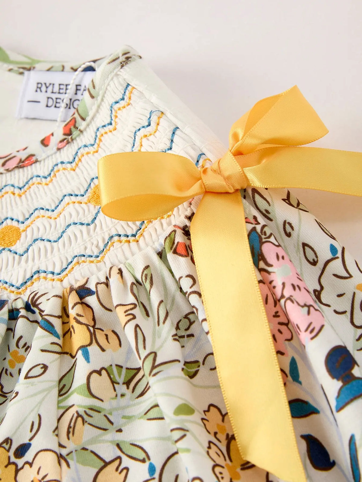 Fall  Embroidery Smocking Bow Floral Leaf Baby Girls Dress Rylee Faith Designs
