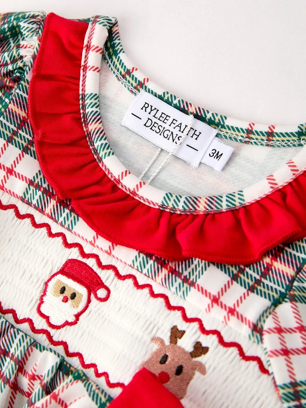 Christmas Plaid Smocking Embroidered Girls Bloomers Romper Set Rylee Faith Designs