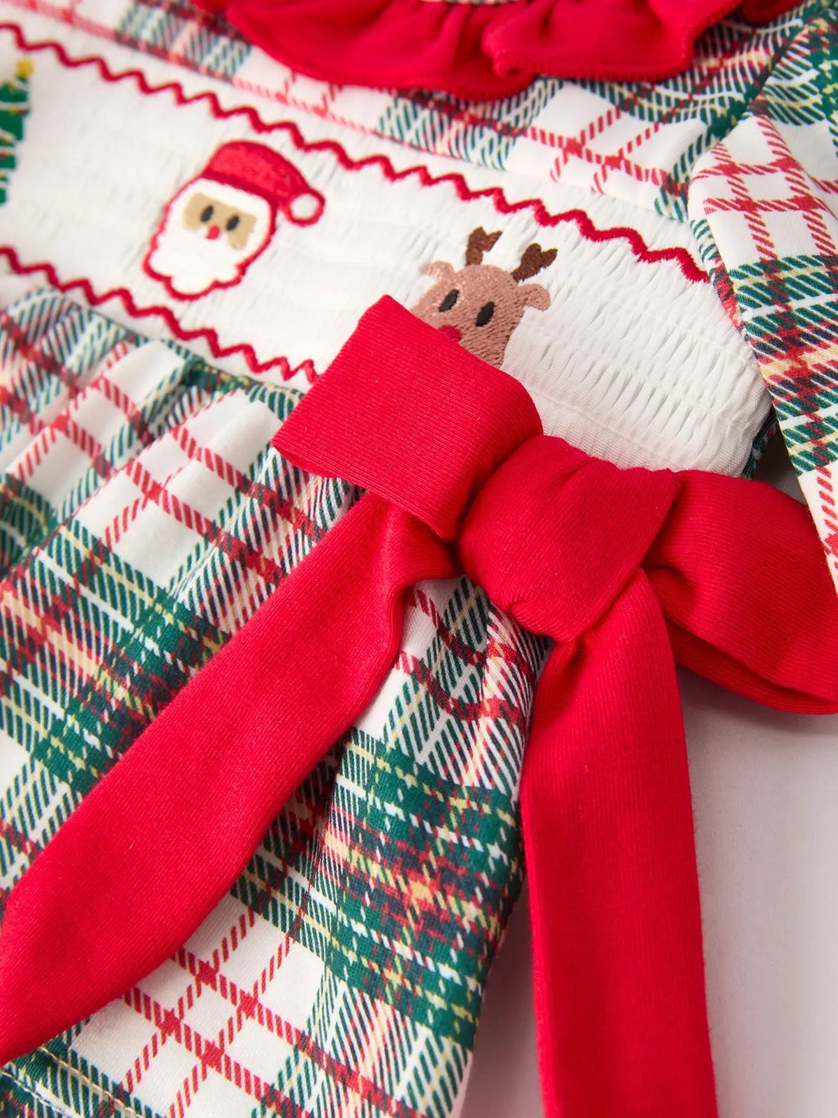 Christmas Plaid Smocking Embroidered Girls Bloomers Romper Set Rylee Faith Designs