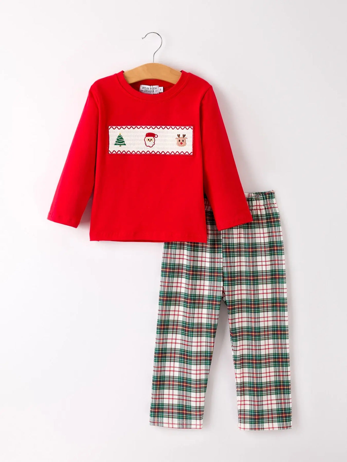 Christmas Plaid Smocking Embroidered Boys Set Rylee Faith Designs