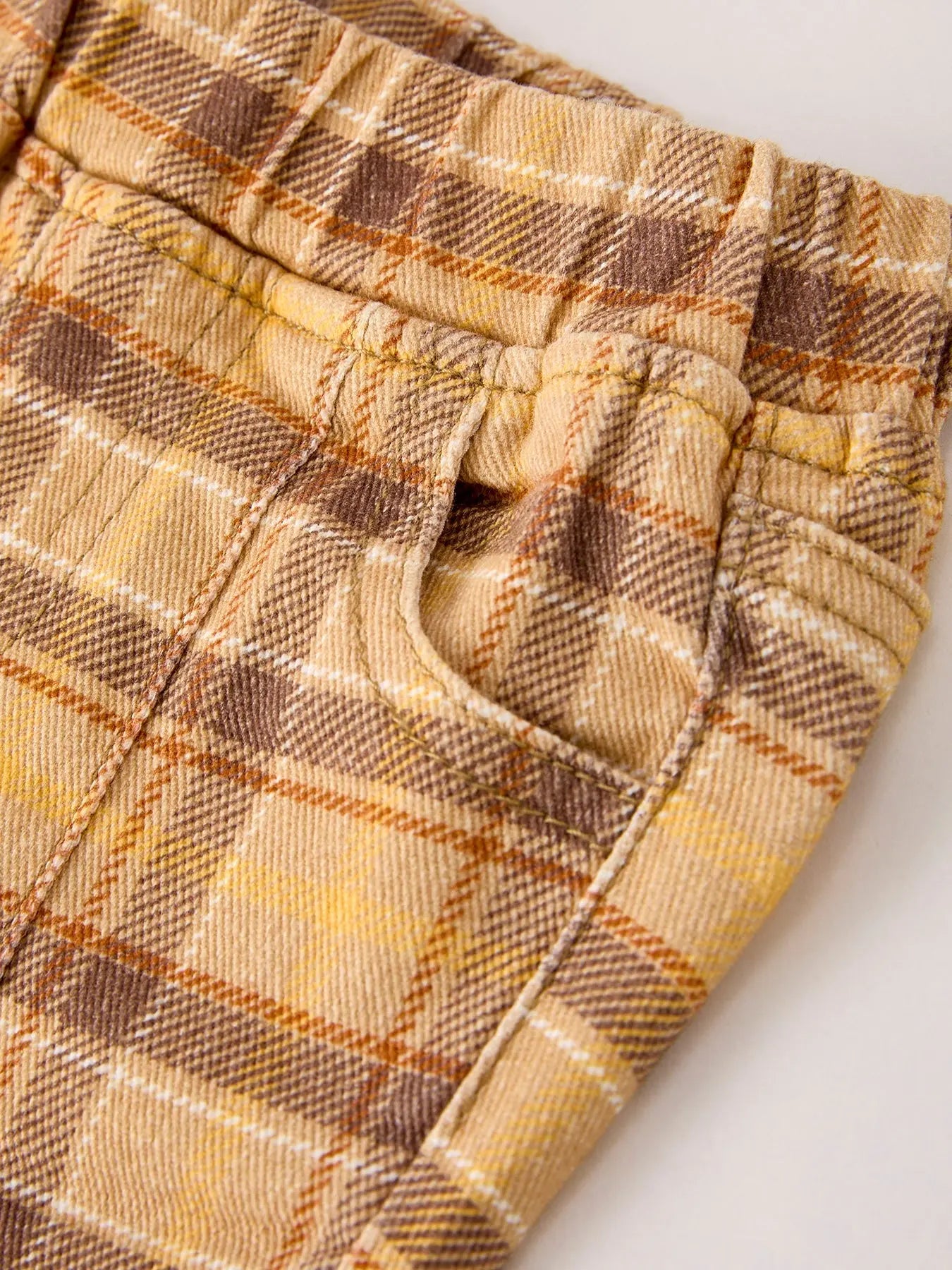 Pantalones vaqueros a cuadros amarillos y marrones para niñas, con temática de Acción de Gracias y Halloween de otoño.