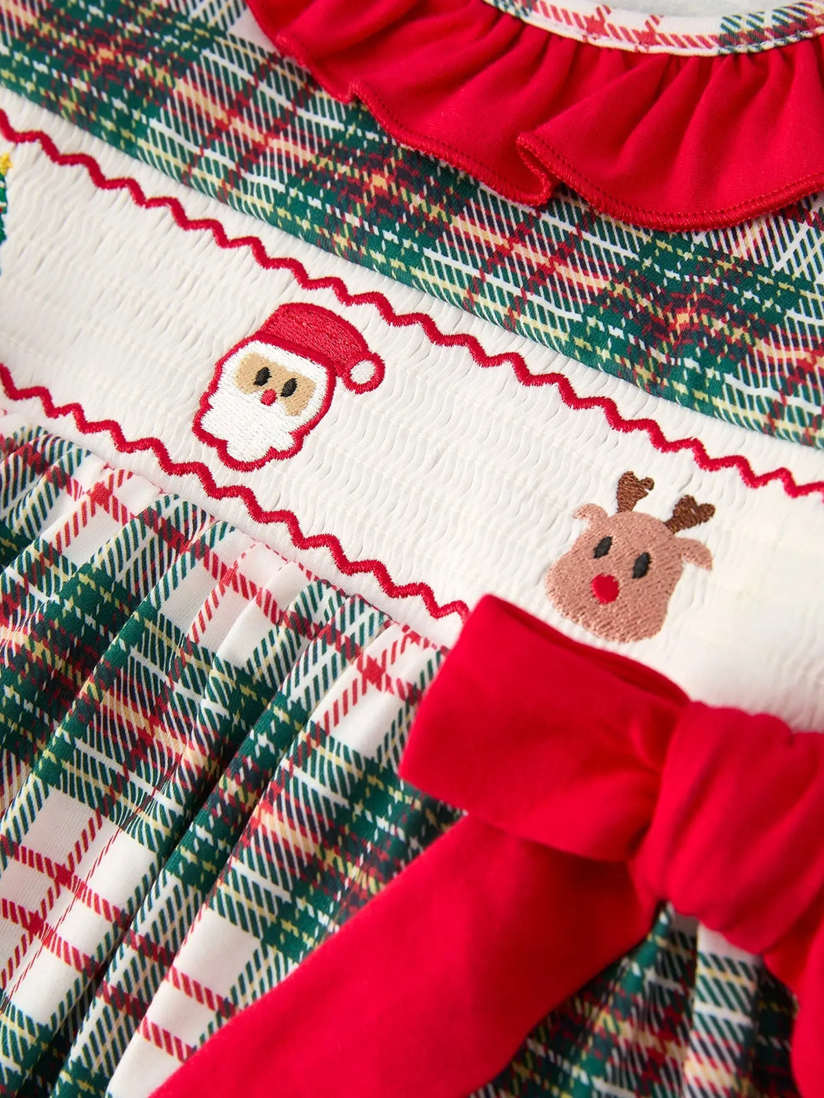 Christmas Embroidery Smocking Bow Plaid Girls Dress Rylee Faith Designs