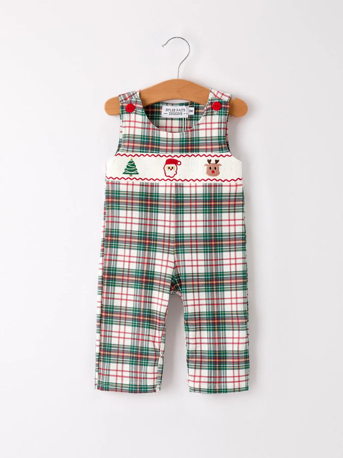 Christmas Jonjon Plaid Smocking Embroidered Boys Romper Rylee Faith Designs
