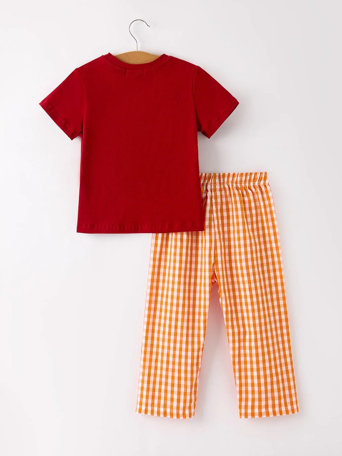 Fall Embroidered Boy Set – Orange Checkered with Halloween Details Rylee Faith Designs