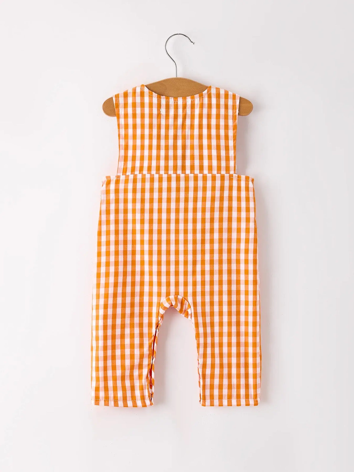 Fall Embroidered Romper for Baby Boys – Orange Checkered with Halloween Details Rylee Faith Designs