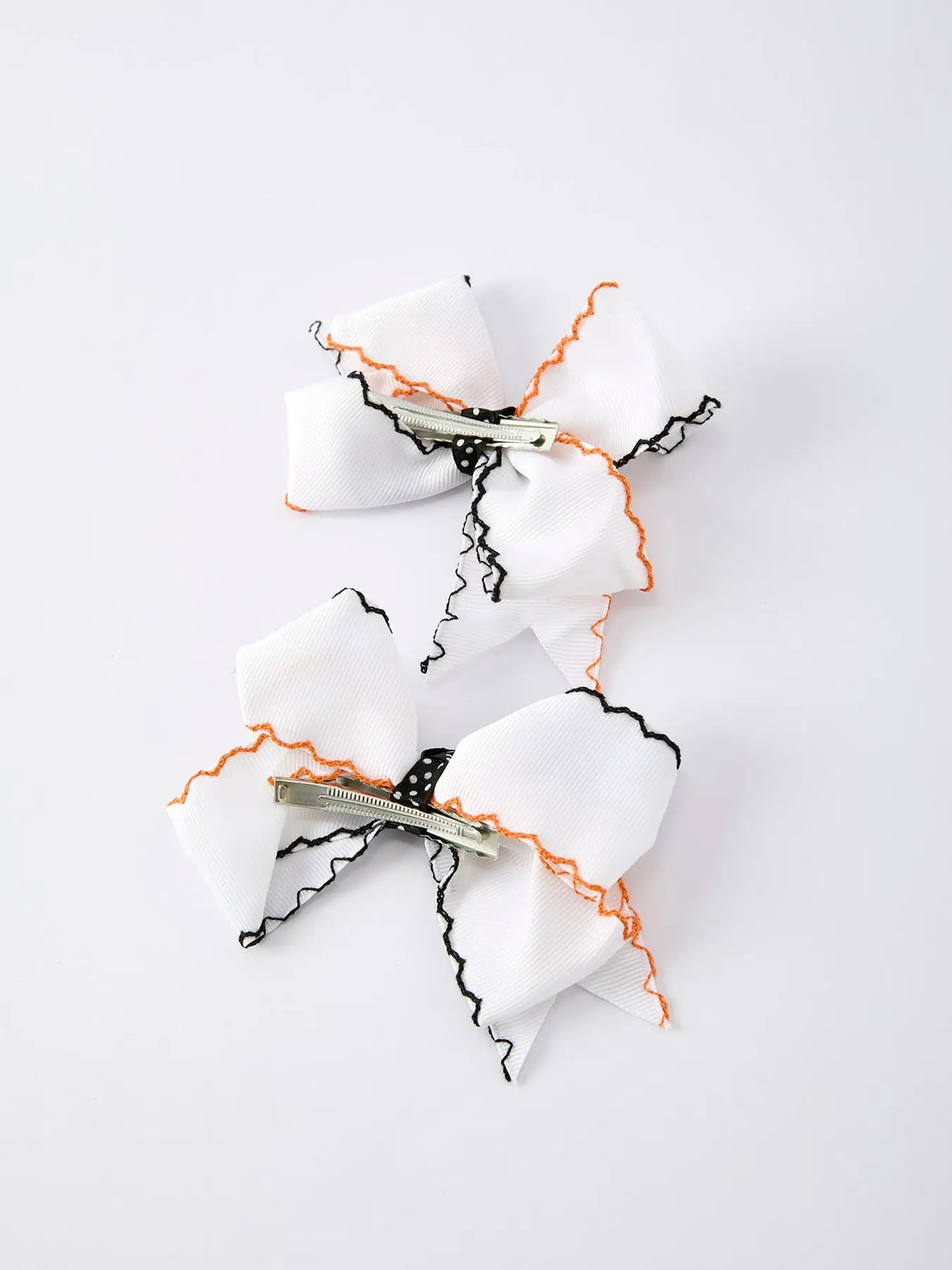 Halloween Pumpkin Hair Bows: White Ribbon Design（2PCS）