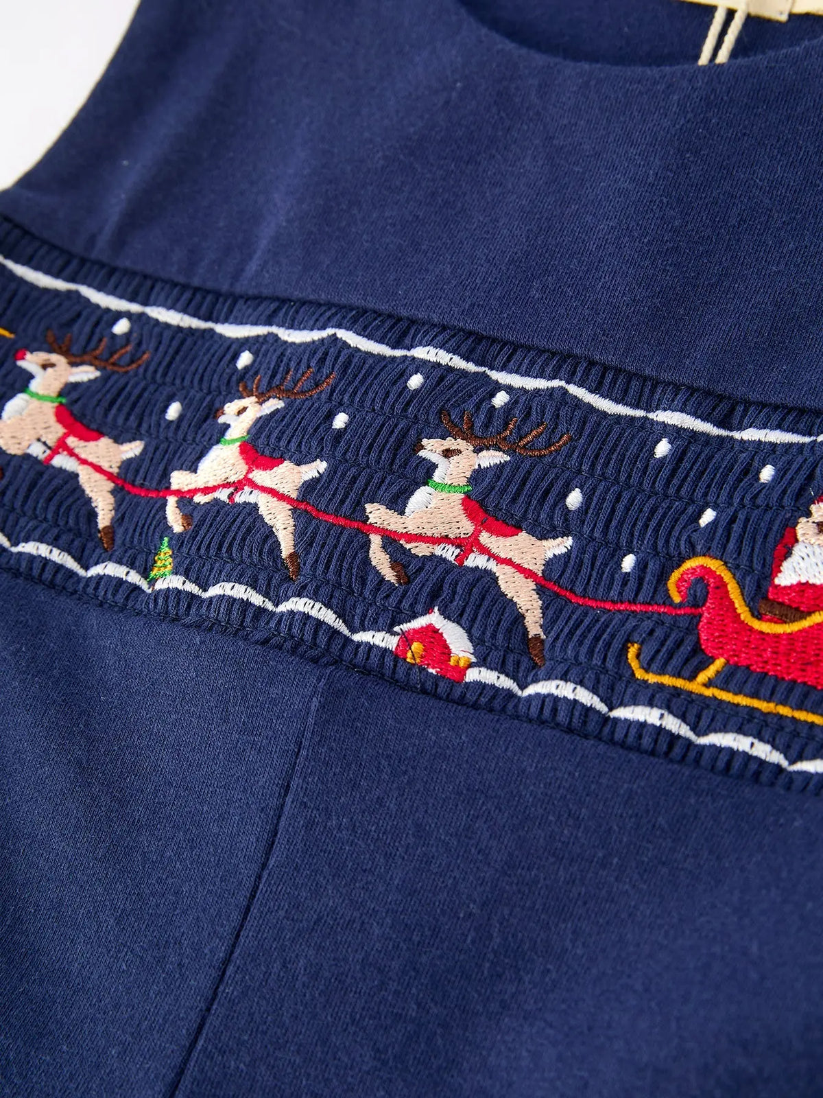 Christmas Holiday Celebration Baby Boys Romper: Navy with Santa Sleigh Rylee Faith Designs