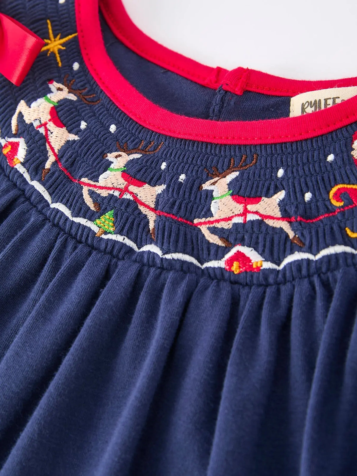 Christmas  Holiday Celebration Dress: Navy with Santa Sleigh Rylee Faith Designs