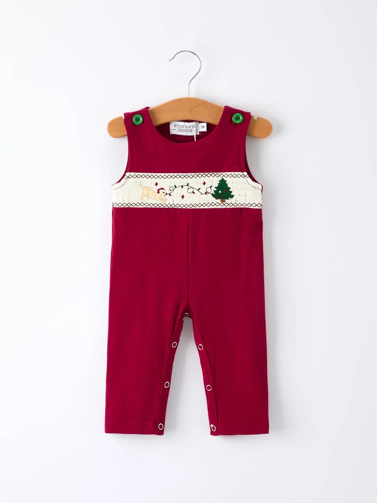 Christmas Tree Dog Smocking Embroidered Baby Boys Romper Rylee Faith Designs