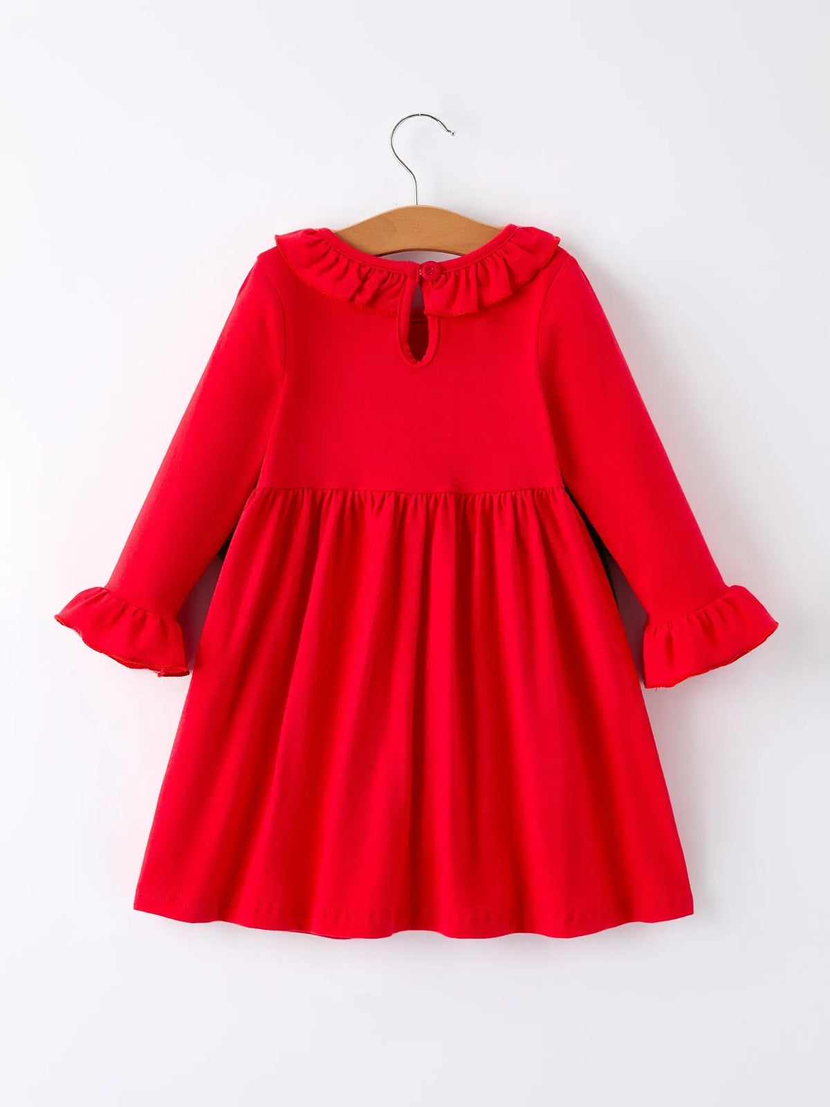 Christmas Smocked Dress with Green Bow and Tree Embroidery Rylee Faith Designs