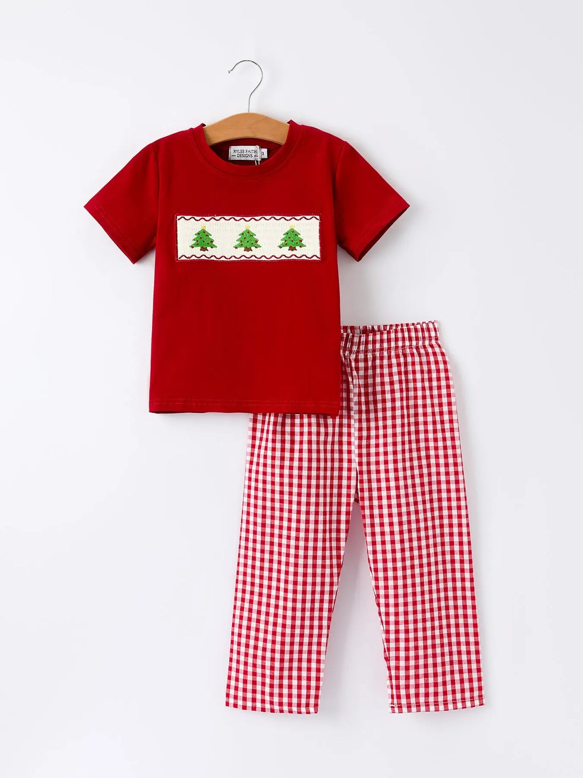 Christmas Smocking Embroidered Christmas Tree Plaid Boys Set Rylee Faith Designs