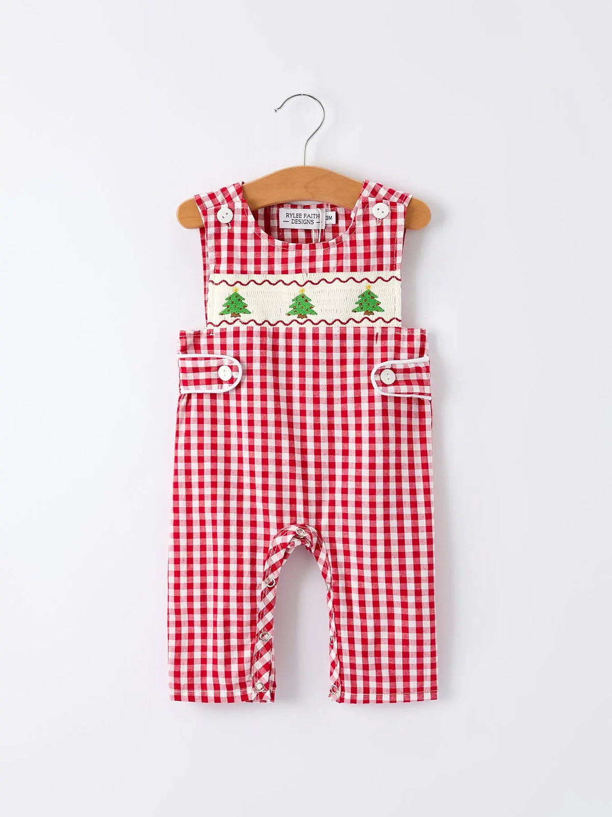 Christmas Smocking Embroidered Christmas Tree Plaid Plaid Baby Boy Romper Rylee Faith Designs