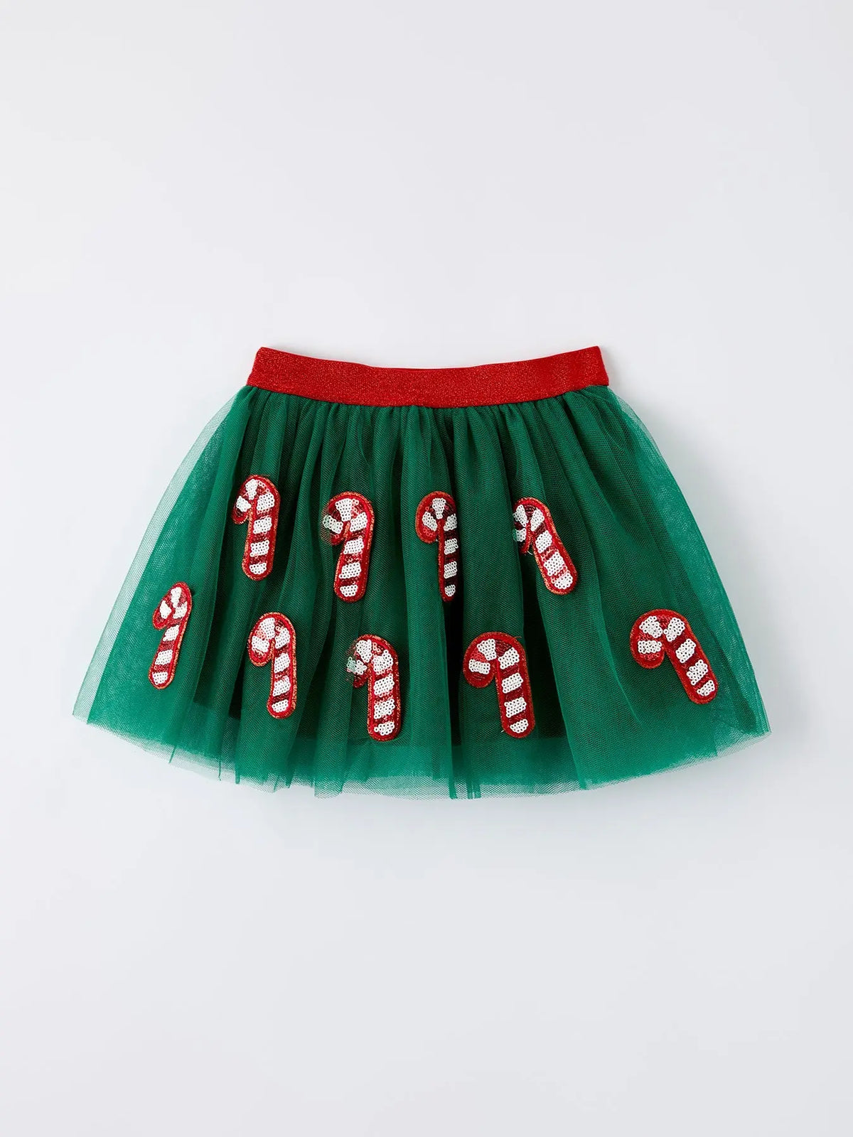 Christmas Candy Cane Sequin Applique Green Tulle Skirt