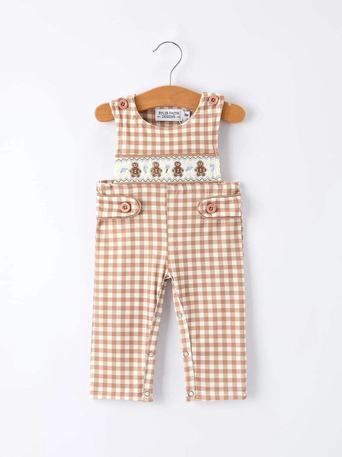 Christmas Vintage-Style Plaid Embroidered Gingerbread and Bows Boy Romper