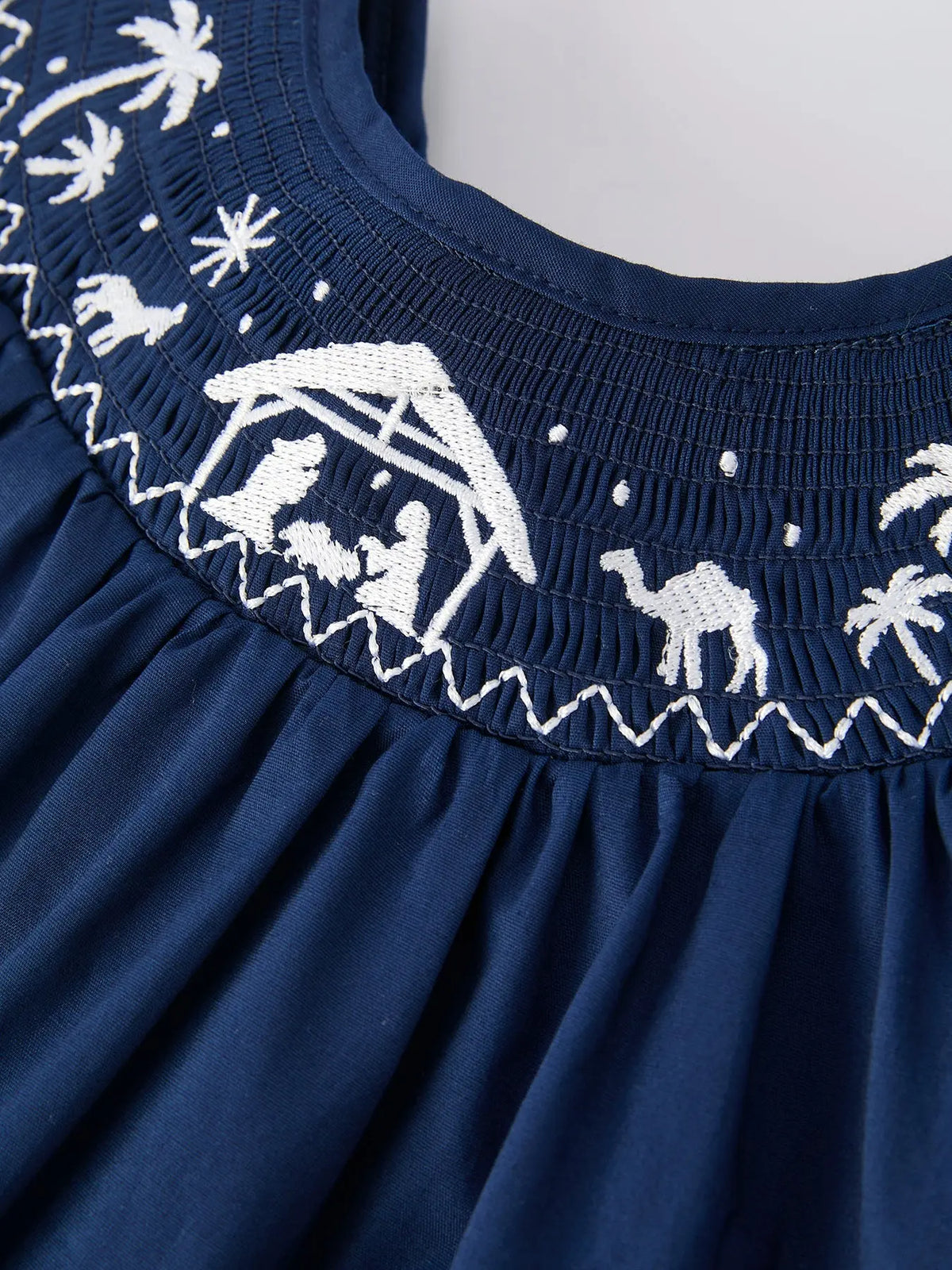 Christmas Navy Blue Nativity Smocking Embroidered Dress Rylee Faith Designs
