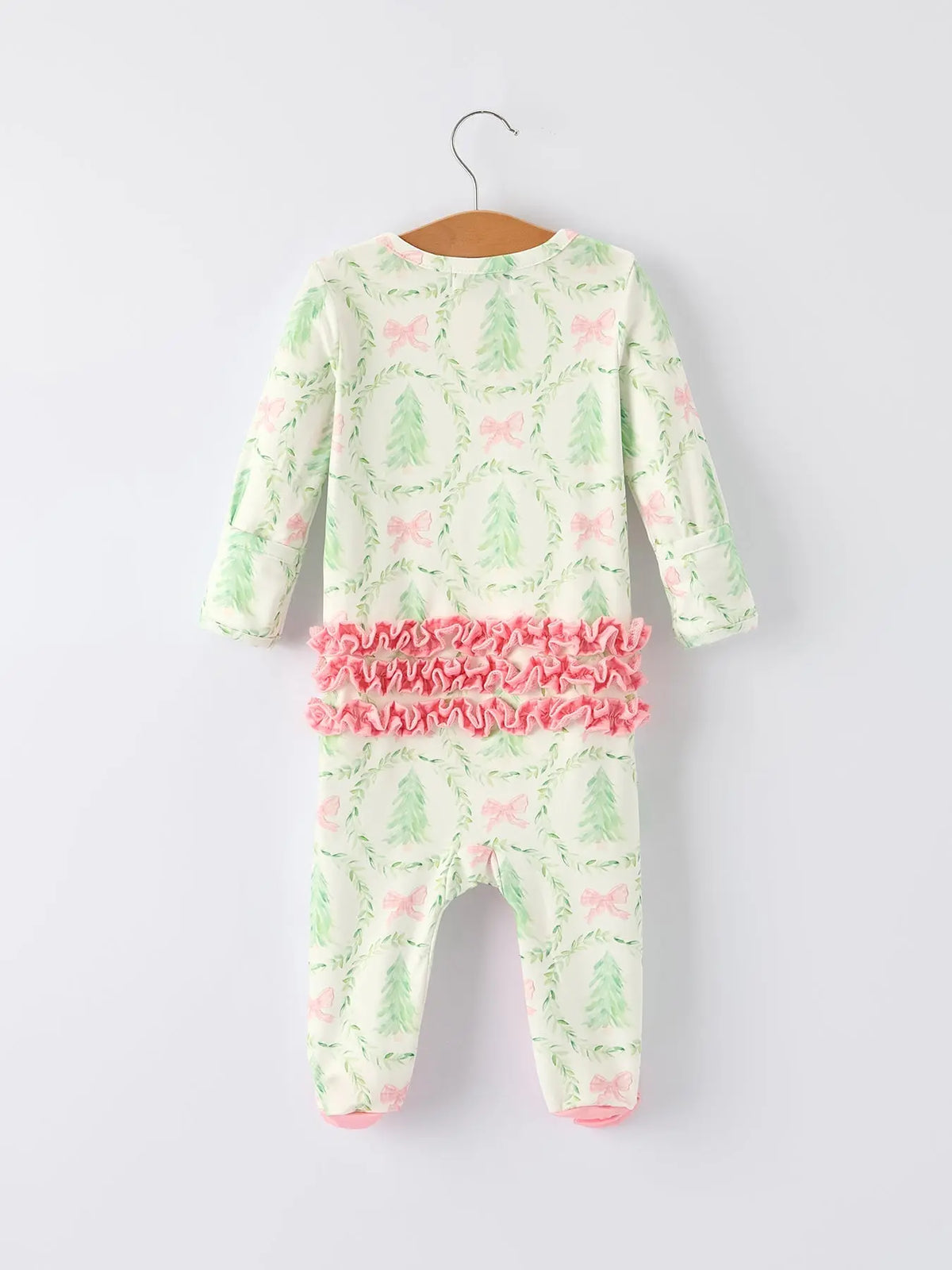 Christmas Tree Wreath Print Long Sleeve Zip Baby Girls Romper