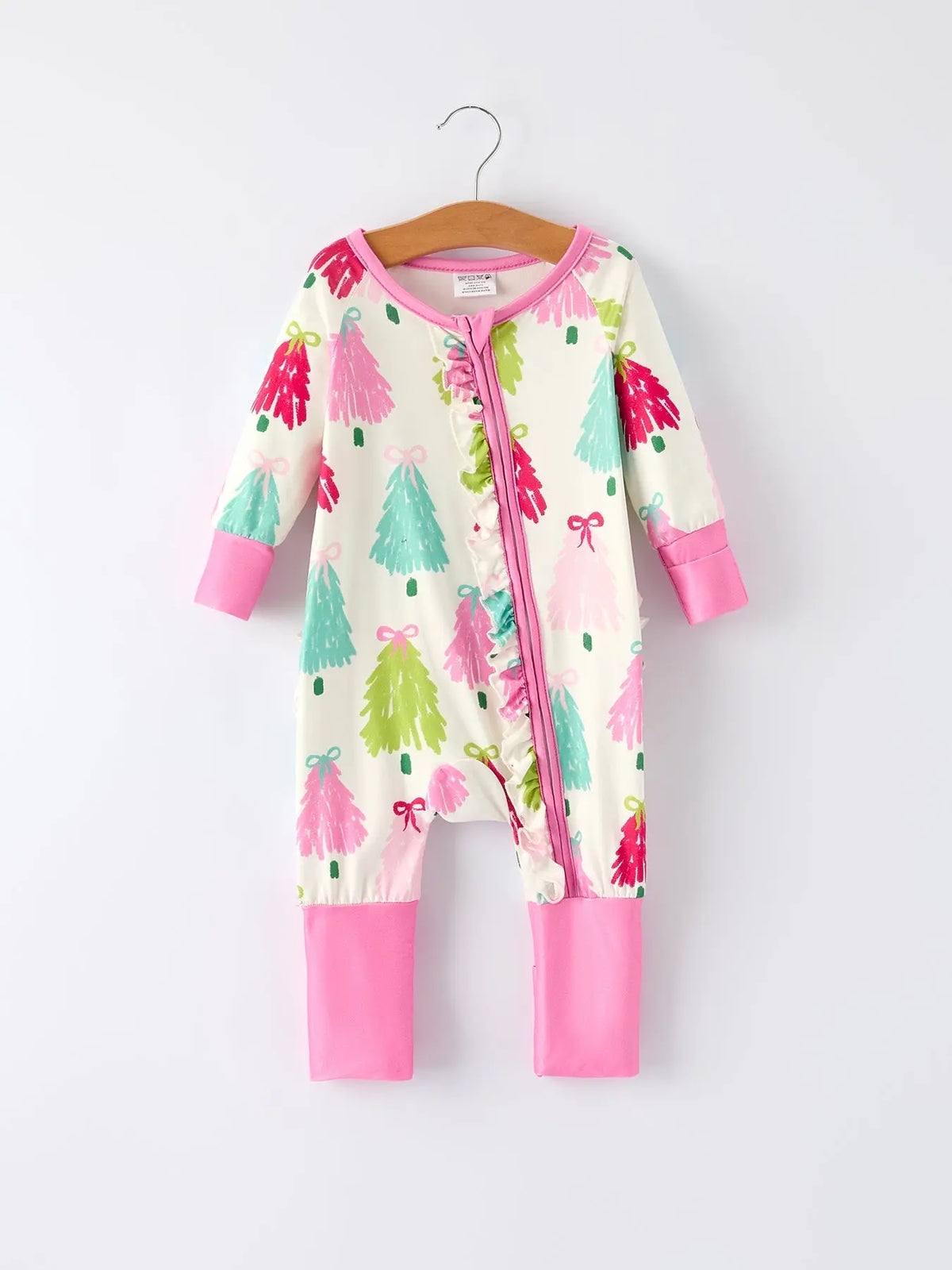 Christmas tree Baby Girls Romper with Long Sleeves Rylee Faith Designs